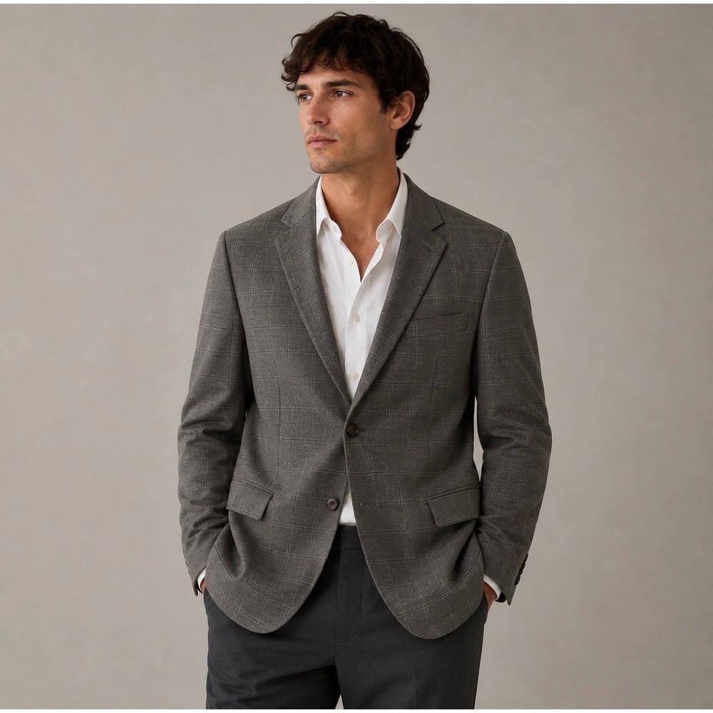 Lauren Ralph Lauren Blazer Mens Brown Silk Wool Windowpane Sport Coat 44R